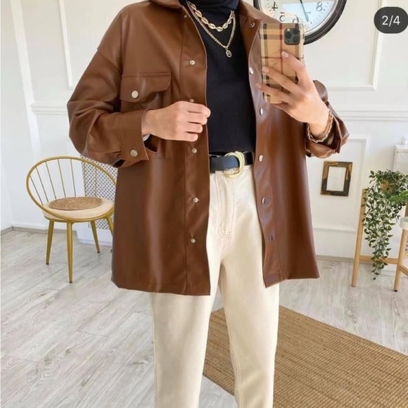 NWT Olivaceous Brown Leather Shacket ✨🤎 - Picture 5 of 6